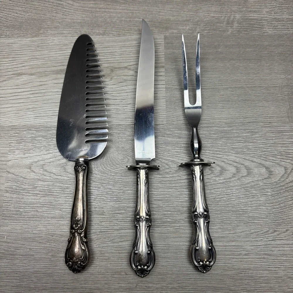 Vintage Lot Of 3 Sterling Silver Handle Silverware. Steak Knife, Carving Fork